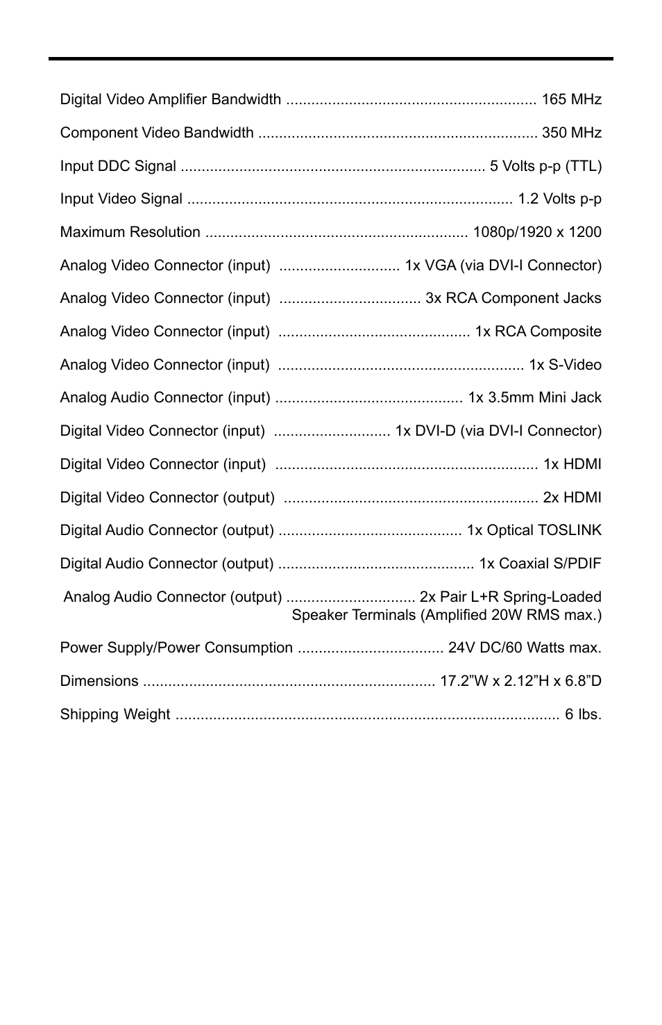 Specifications | Gefen EXT-AVSCALER-PRO User Manual | Page 24 / 26