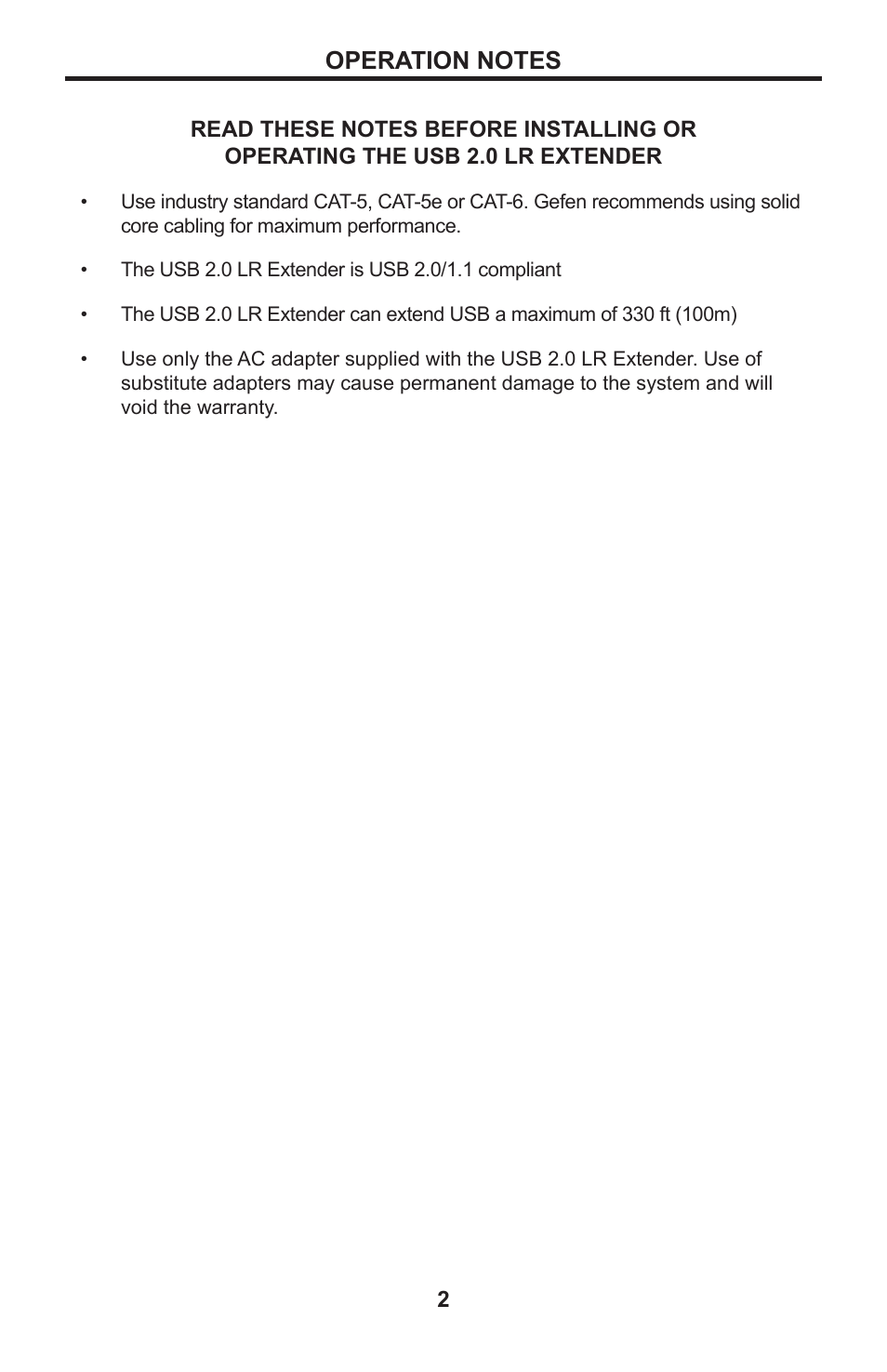 2 operation notes | Gefen USB 2.0 LR Extender EXT-USB2.0-LR User Manual | Page 6 / 18