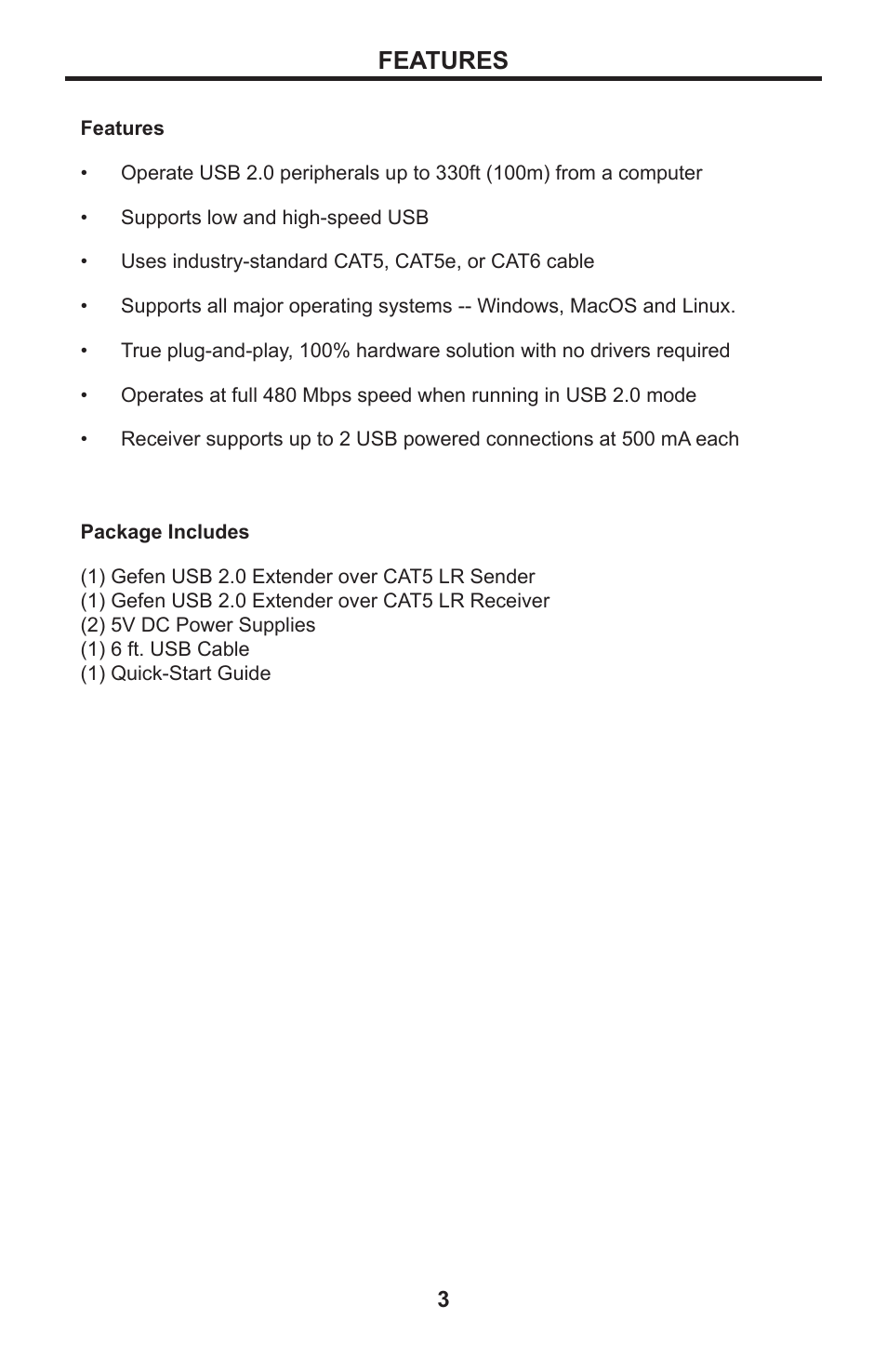 3 features, Features | Gefen USB 2.0 LR Extender EXT-USB2.0-LR User Manual | Page 7 / 18