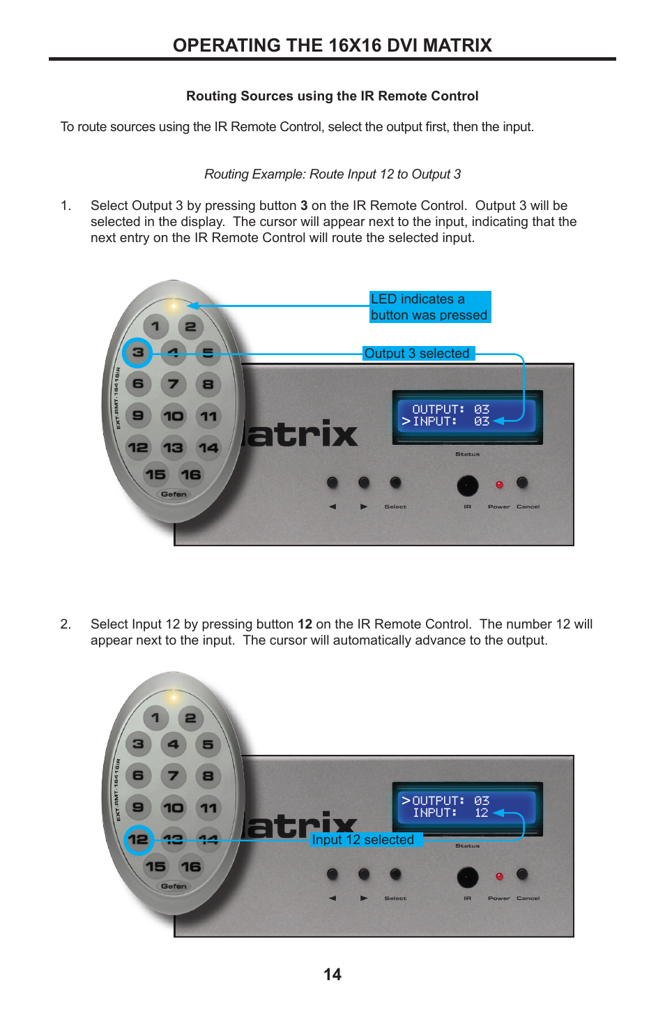 Operating the 16x16 dvi matrix | Gefen DVI MATRIX EXT-DVI-16416 User Manual | Page 18 / 72