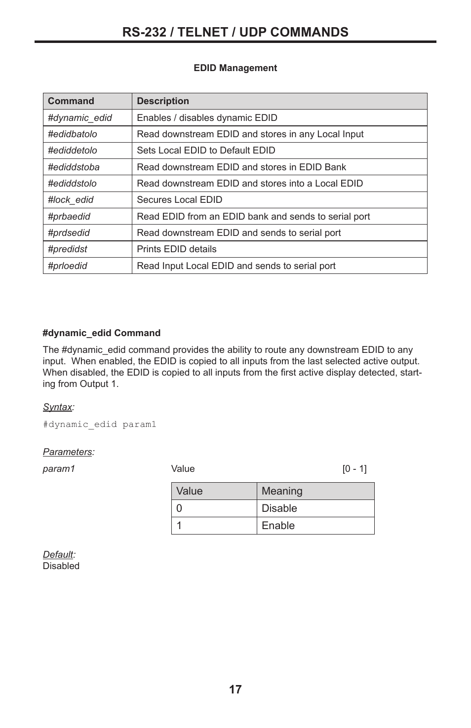 Rs-232 / telnet / udp commands | Gefen DVI MATRIX EXT-DVI-16416 User Manual | Page 21 / 72