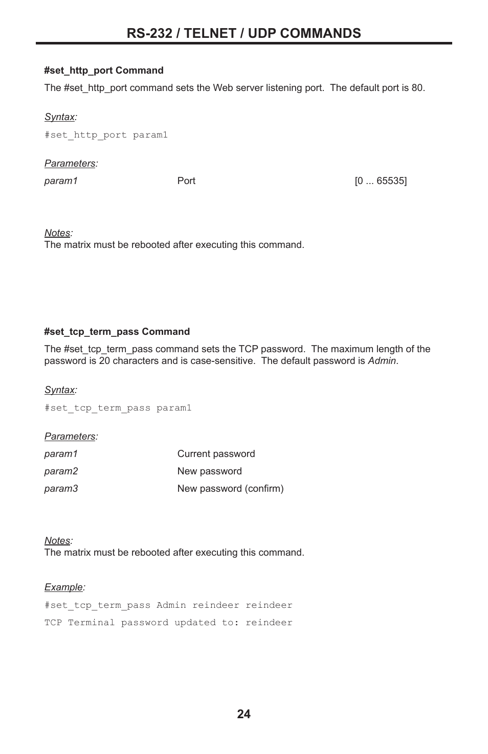 Rs-232 / telnet / udp commands | Gefen DVI MATRIX EXT-DVI-16416 User Manual | Page 28 / 72