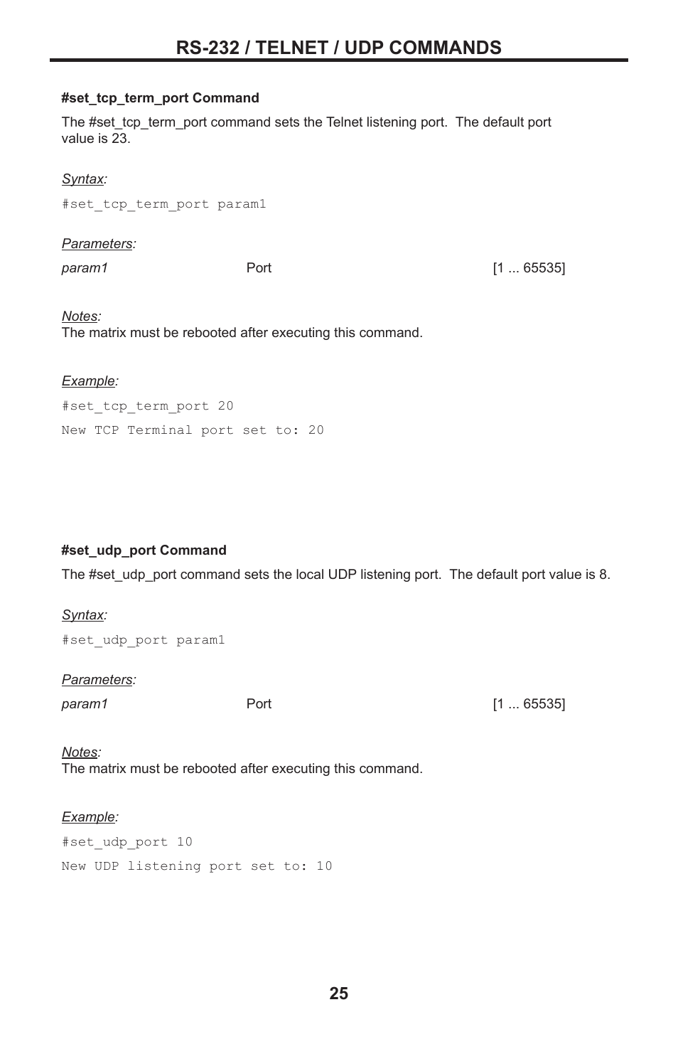 Rs-232 / telnet / udp commands | Gefen DVI MATRIX EXT-DVI-16416 User Manual | Page 29 / 72