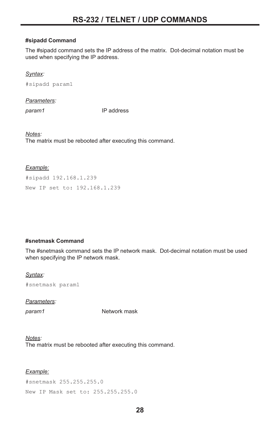 Rs-232 / telnet / udp commands | Gefen DVI MATRIX EXT-DVI-16416 User Manual | Page 32 / 72