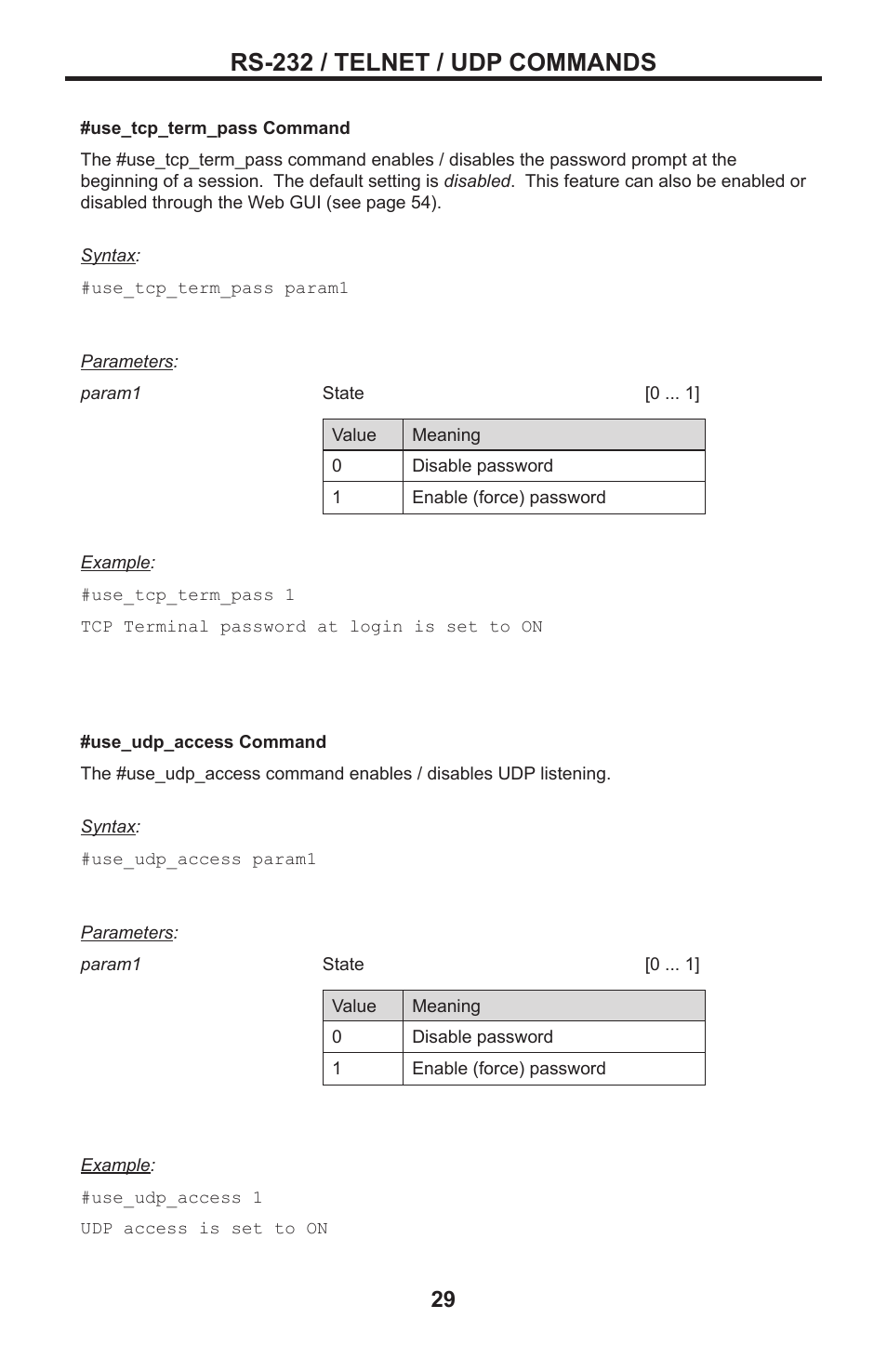 Rs-232 / telnet / udp commands | Gefen DVI MATRIX EXT-DVI-16416 User Manual | Page 33 / 72