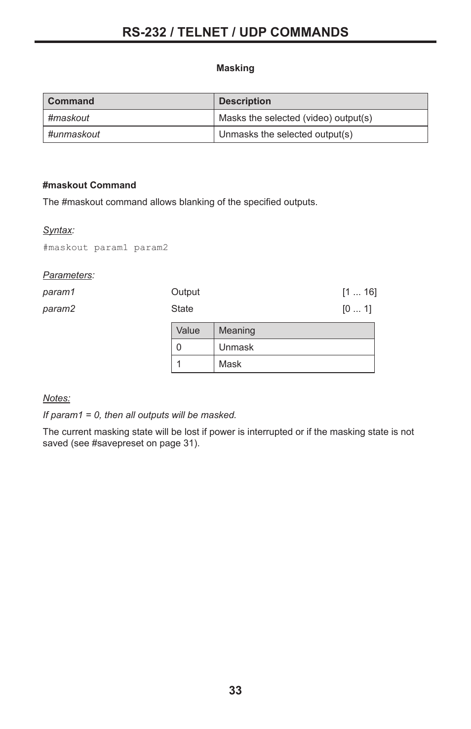 Rs-232 / telnet / udp commands | Gefen DVI MATRIX EXT-DVI-16416 User Manual | Page 37 / 72