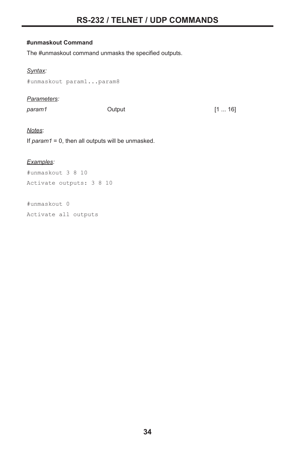 Rs-232 / telnet / udp commands | Gefen DVI MATRIX EXT-DVI-16416 User Manual | Page 38 / 72