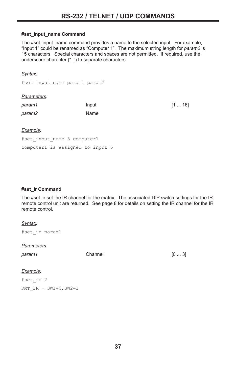 Rs-232 / telnet / udp commands | Gefen DVI MATRIX EXT-DVI-16416 User Manual | Page 41 / 72