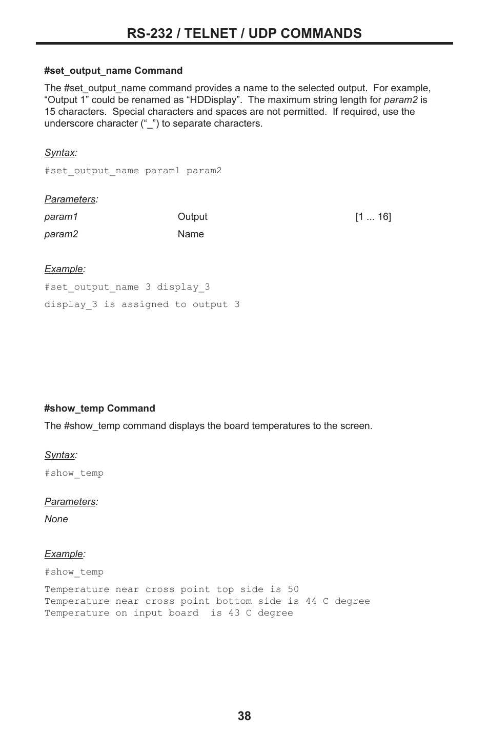 Rs-232 / telnet / udp commands | Gefen DVI MATRIX EXT-DVI-16416 User Manual | Page 42 / 72