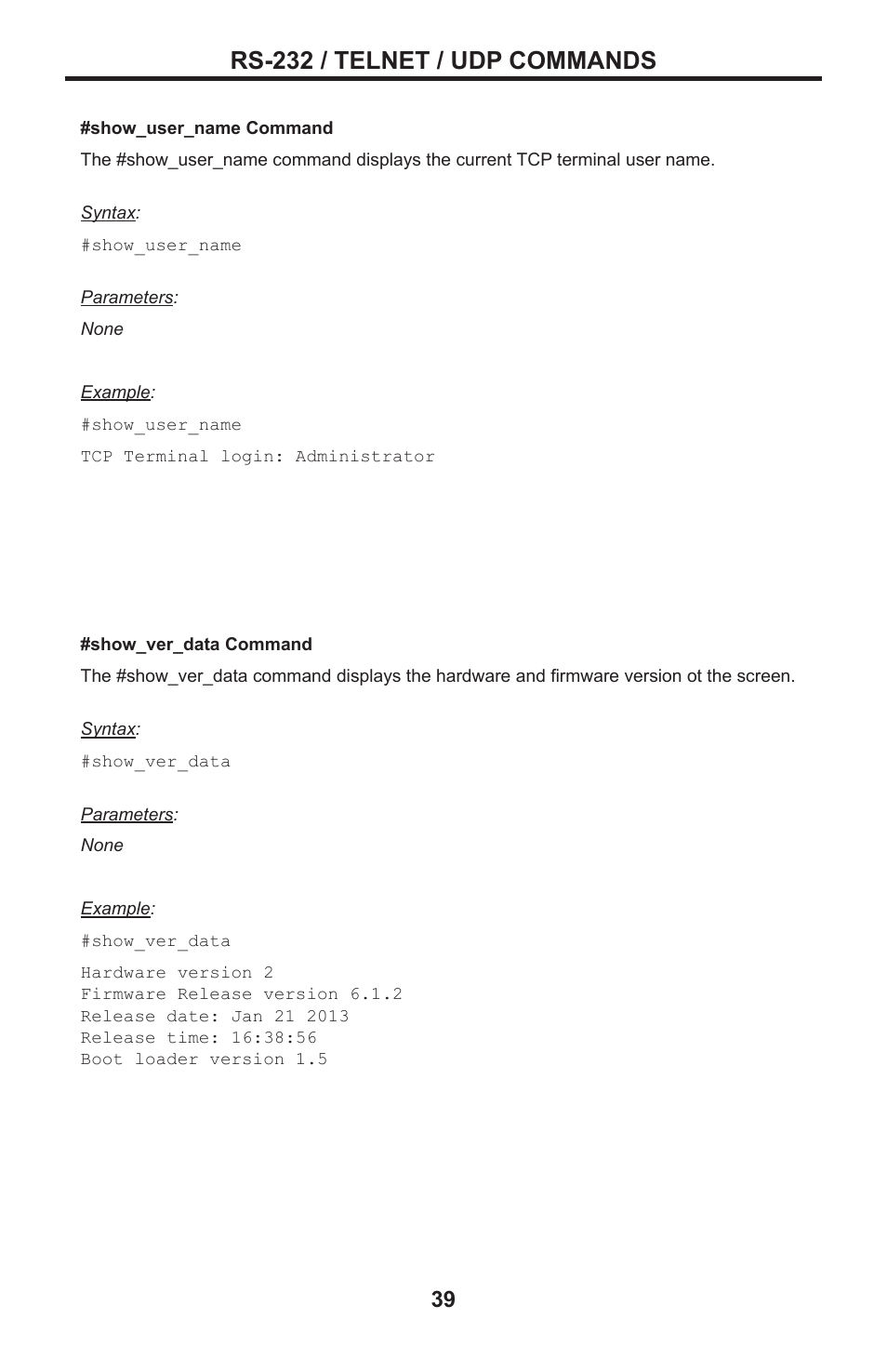 Rs-232 / telnet / udp commands | Gefen DVI MATRIX EXT-DVI-16416 User Manual | Page 43 / 72