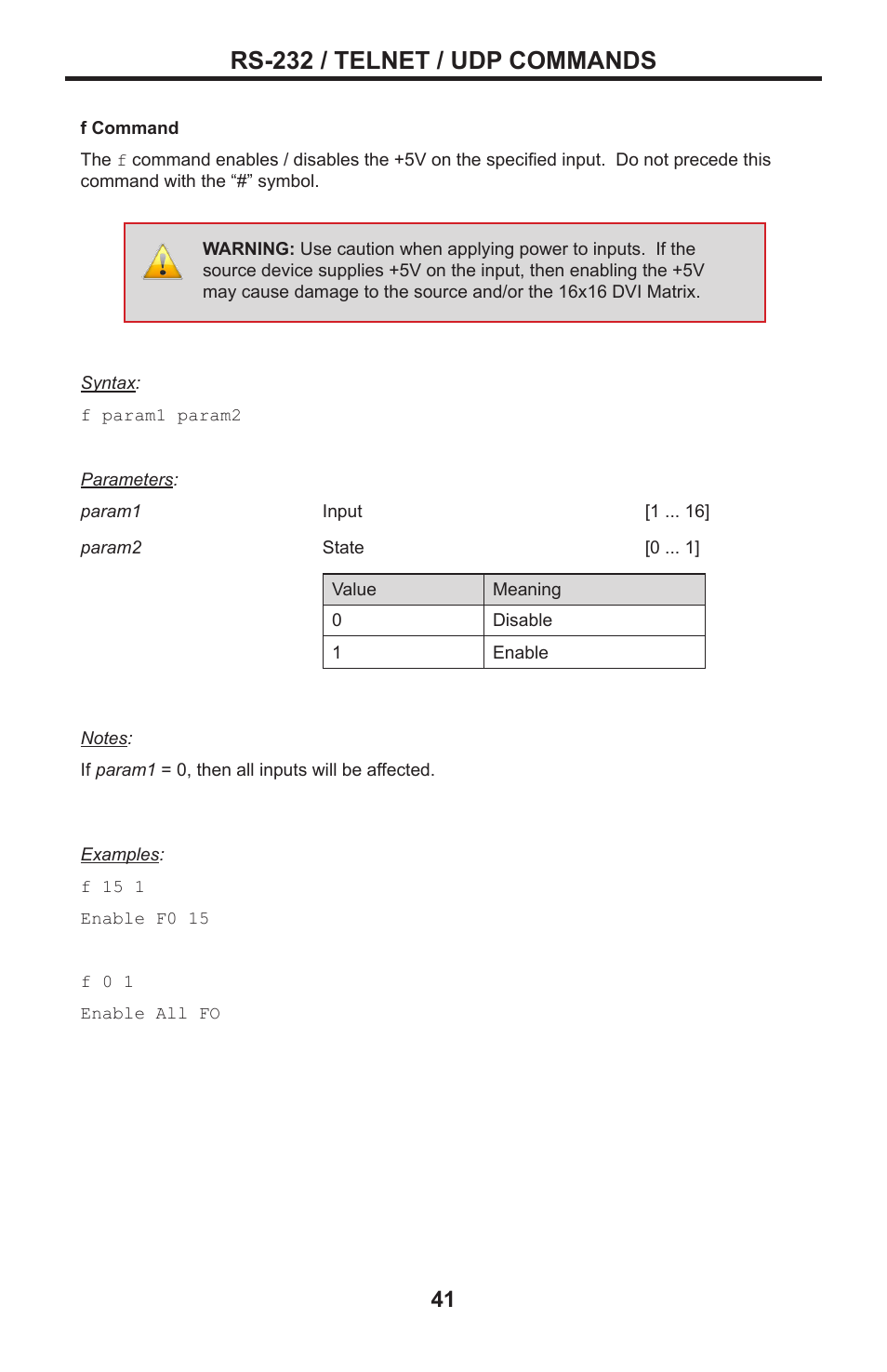 Rs-232 / telnet / udp commands | Gefen DVI MATRIX EXT-DVI-16416 User Manual | Page 45 / 72