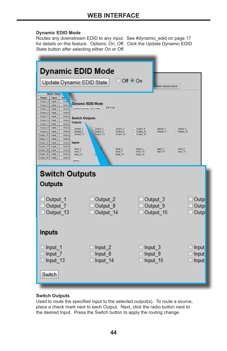 Web interface | Gefen DVI MATRIX EXT-DVI-16416 User Manual | Page 48 / 72