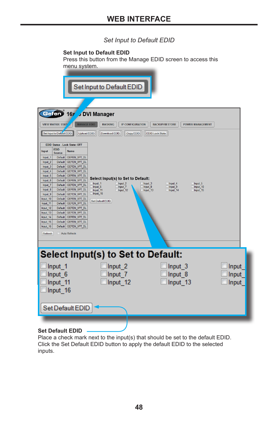 Web interface | Gefen DVI MATRIX EXT-DVI-16416 User Manual | Page 52 / 72