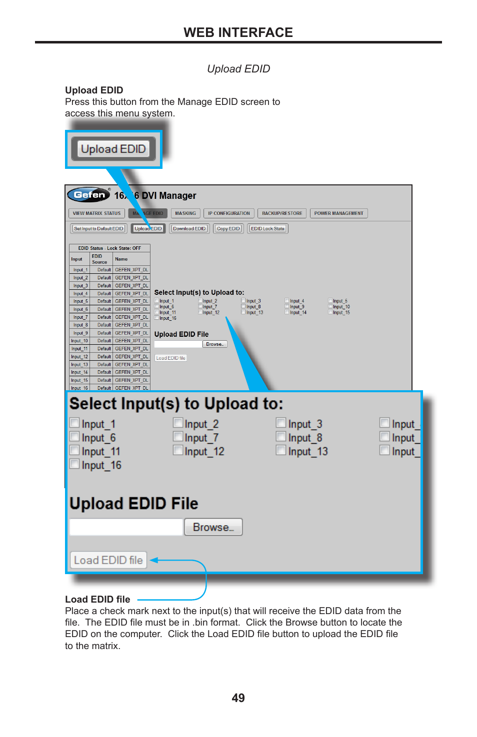 Web interface | Gefen DVI MATRIX EXT-DVI-16416 User Manual | Page 53 / 72