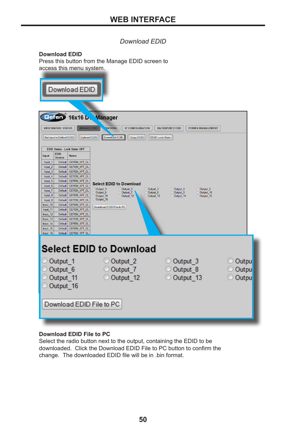 Web interface | Gefen DVI MATRIX EXT-DVI-16416 User Manual | Page 54 / 72