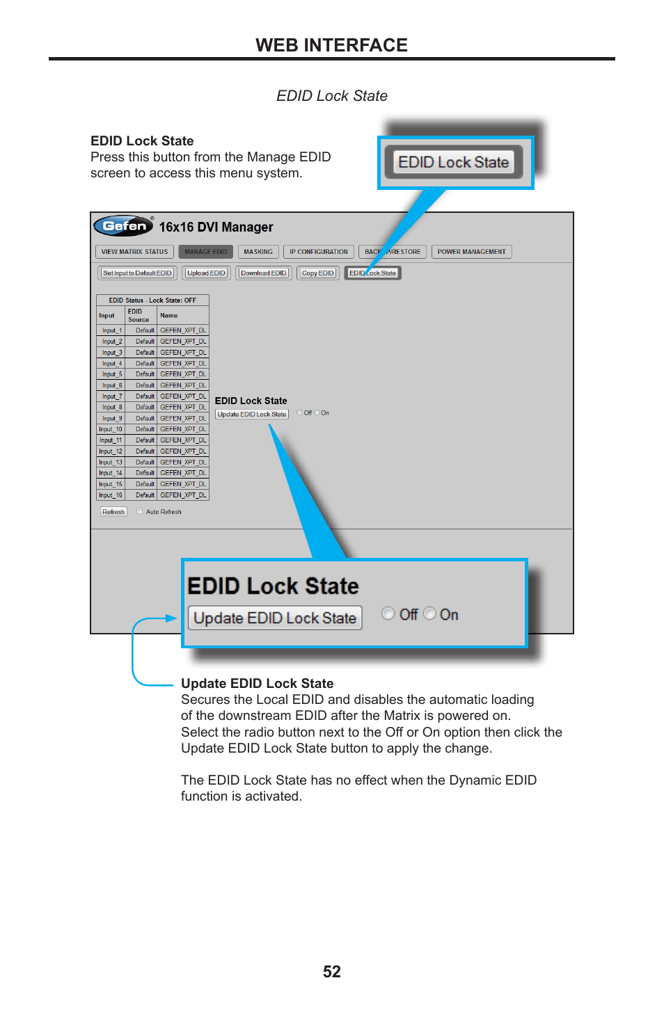 Web interface | Gefen DVI MATRIX EXT-DVI-16416 User Manual | Page 56 / 72