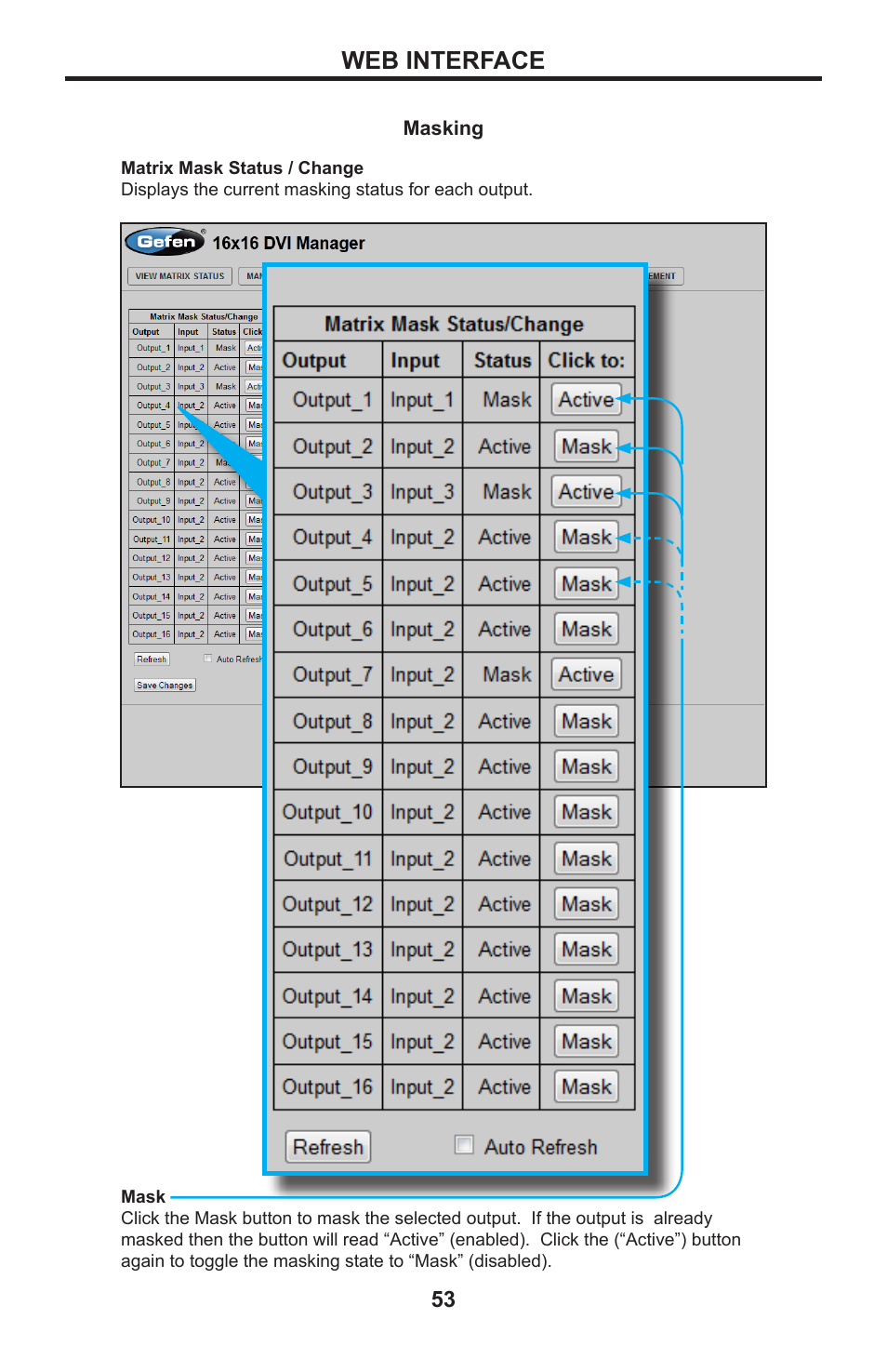 Web interface | Gefen DVI MATRIX EXT-DVI-16416 User Manual | Page 57 / 72