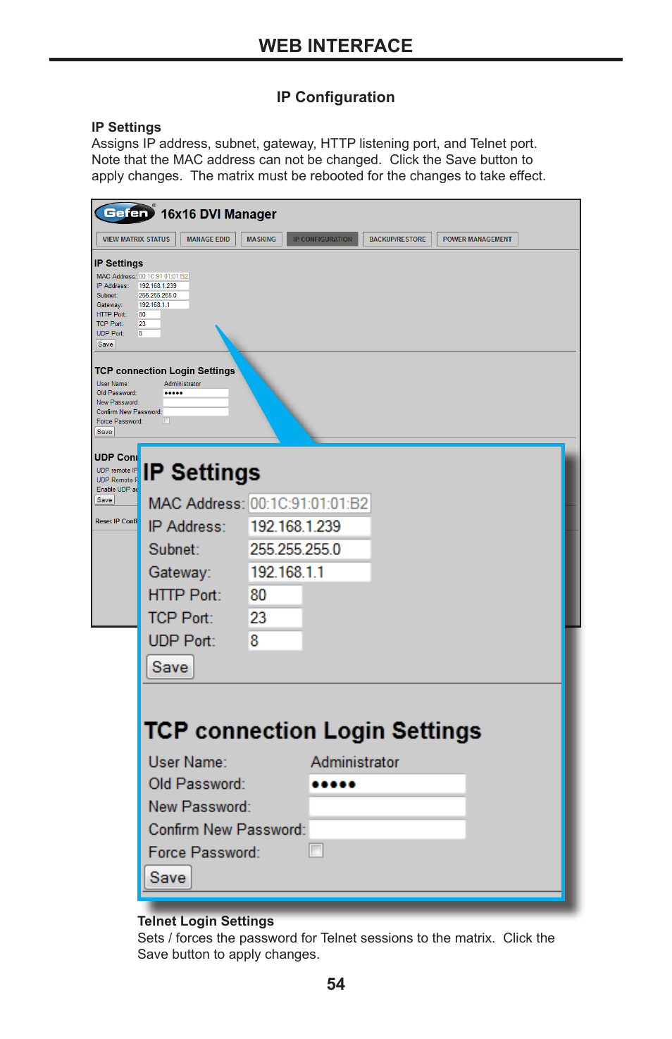 Web interface | Gefen DVI MATRIX EXT-DVI-16416 User Manual | Page 58 / 72