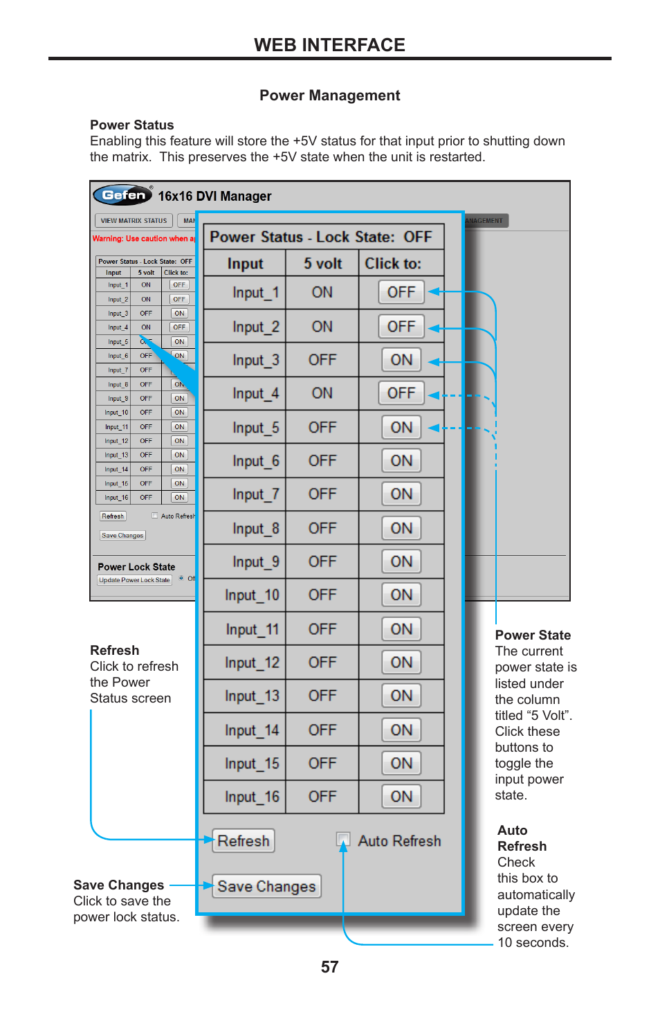 Web interface | Gefen DVI MATRIX EXT-DVI-16416 User Manual | Page 61 / 72