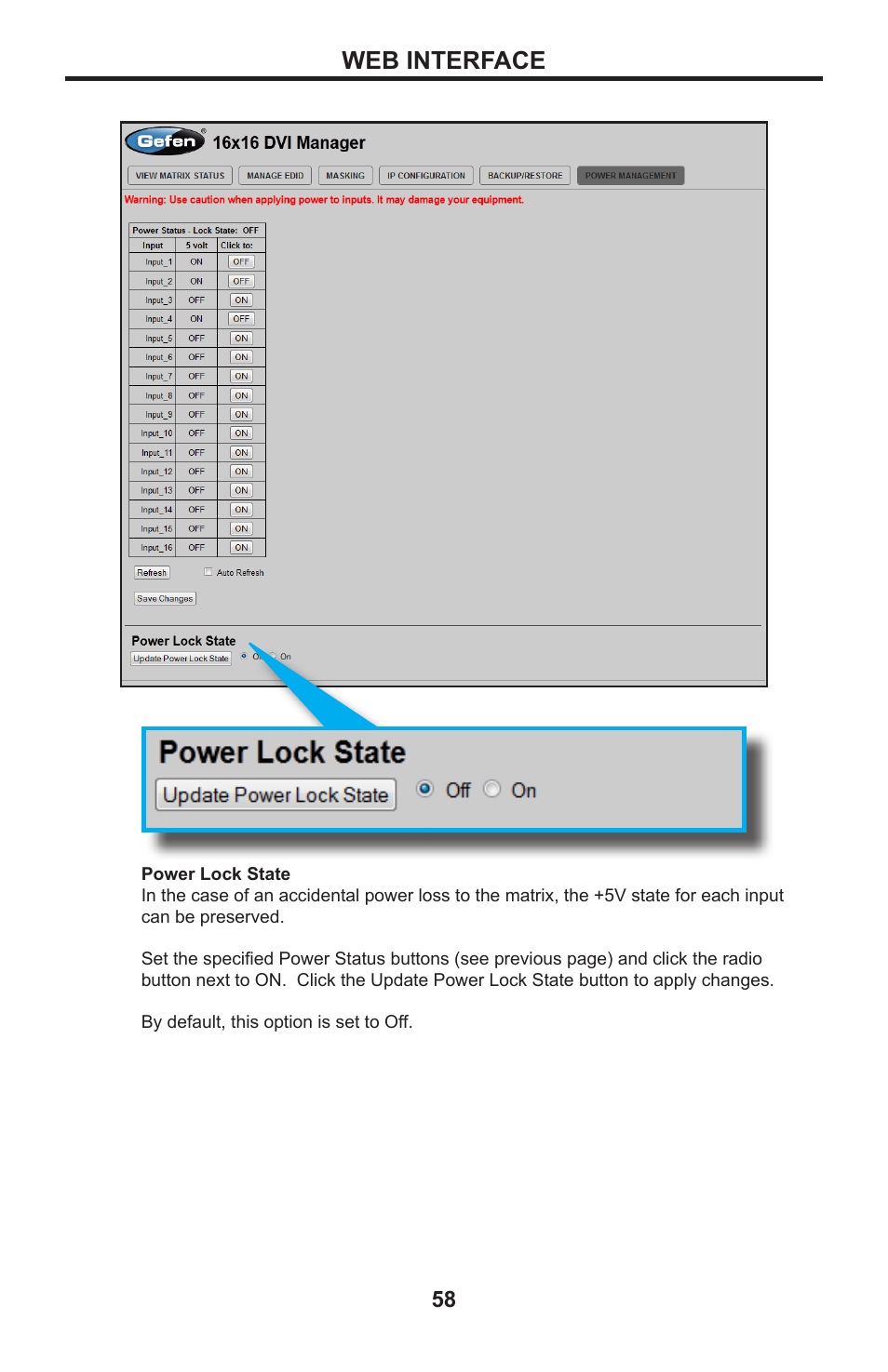 Web interface | Gefen DVI MATRIX EXT-DVI-16416 User Manual | Page 62 / 72