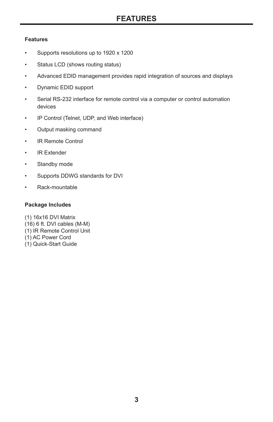 Features | Gefen DVI MATRIX EXT-DVI-16416 User Manual | Page 7 / 72