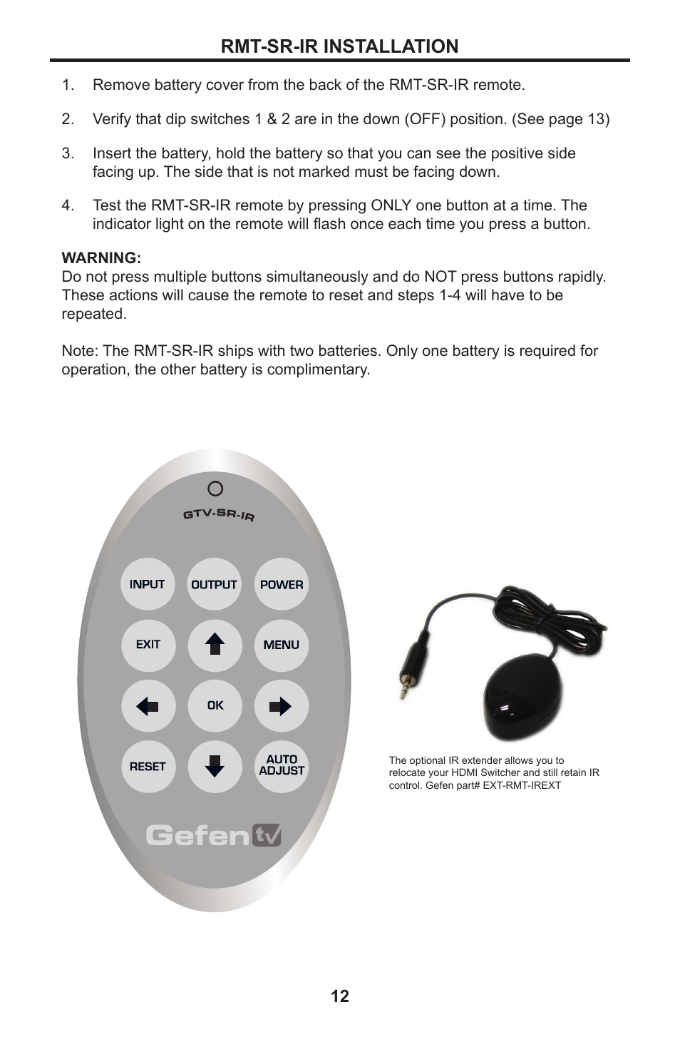 Rmt-sr-ir installation | Gefen GTV-MFS User Manual | Page 16 / 24