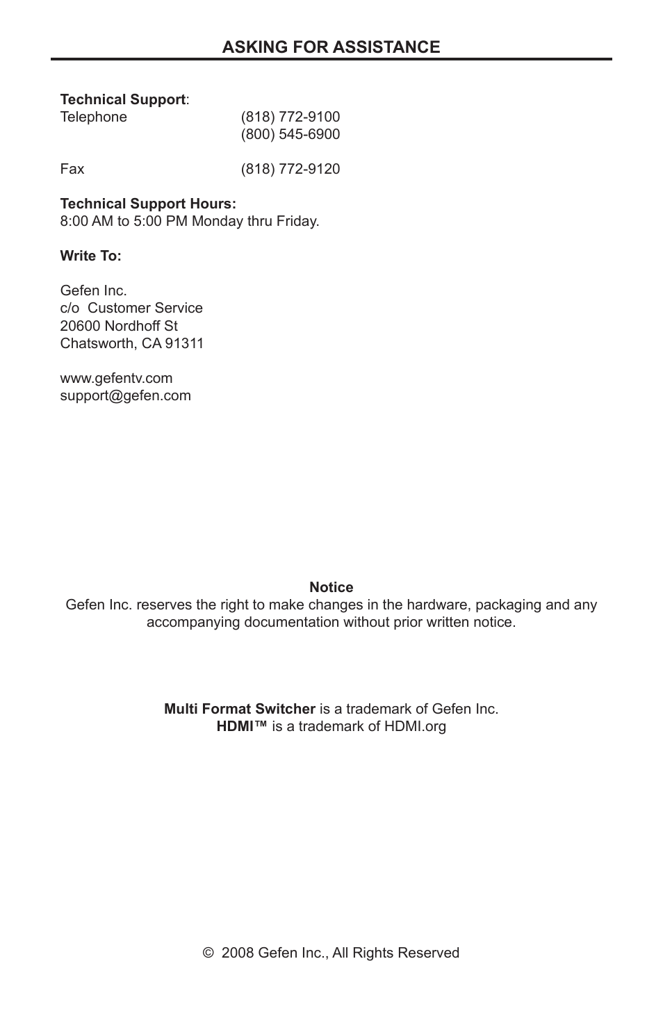 Asking for assistance | Gefen GTV-MFS User Manual | Page 3 / 24