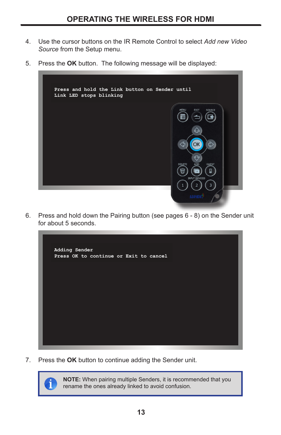 Operating the wireless for hdmi | Gefen GTV-WHD-1080P-LR-BLK User Manual | Page 17 / 37