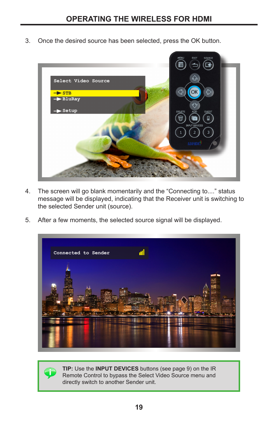 Operating the wireless for hdmi | Gefen GTV-WHD-1080P-LR-BLK User Manual | Page 23 / 37