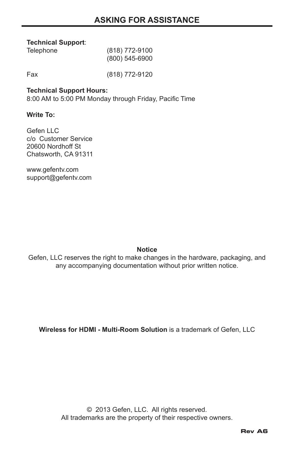 Asking for assistance | Gefen GTV-WHD-1080P-LR-BLK User Manual | Page 3 / 37