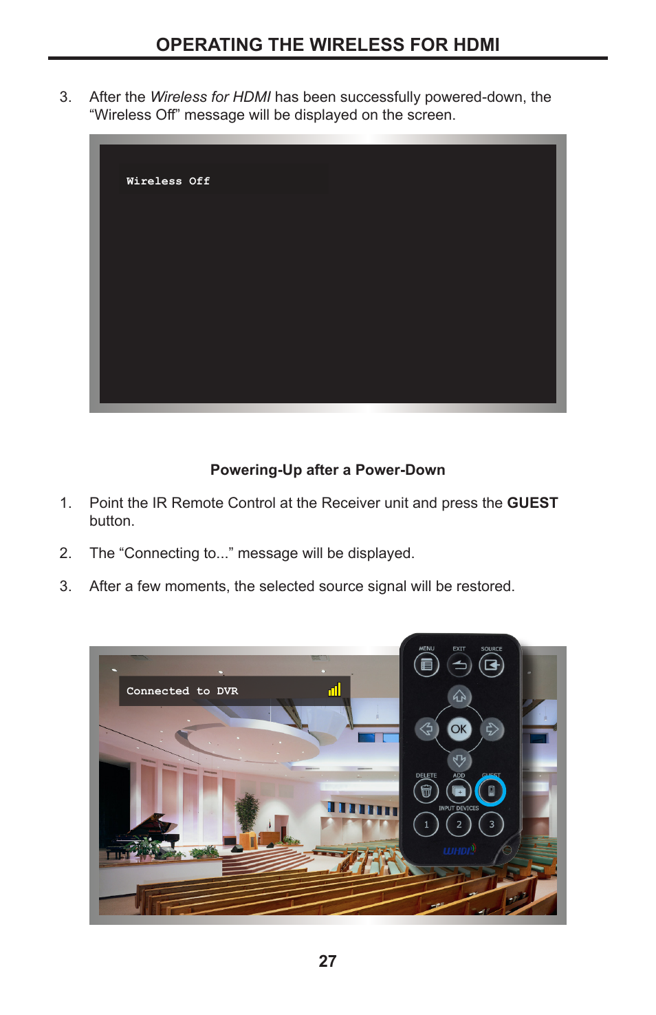 Operating the wireless for hdmi | Gefen GTV-WHD-1080P-LR-BLK User Manual | Page 31 / 37