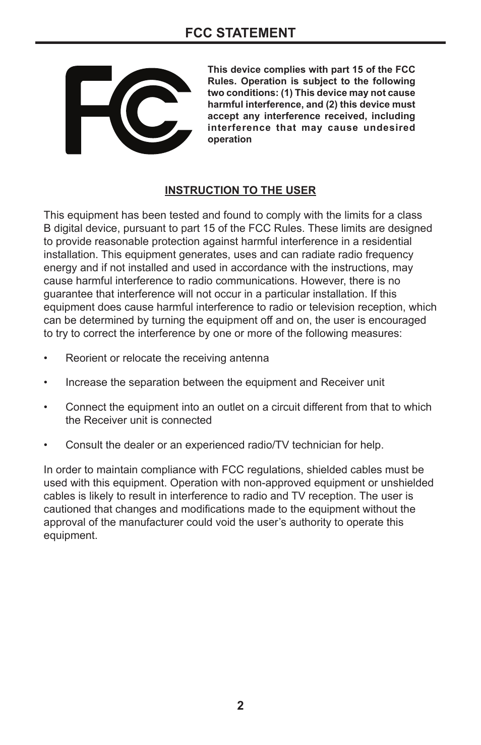 Fcc statement | Gefen GTV-WHD-1080P-LR-BLK User Manual | Page 6 / 37