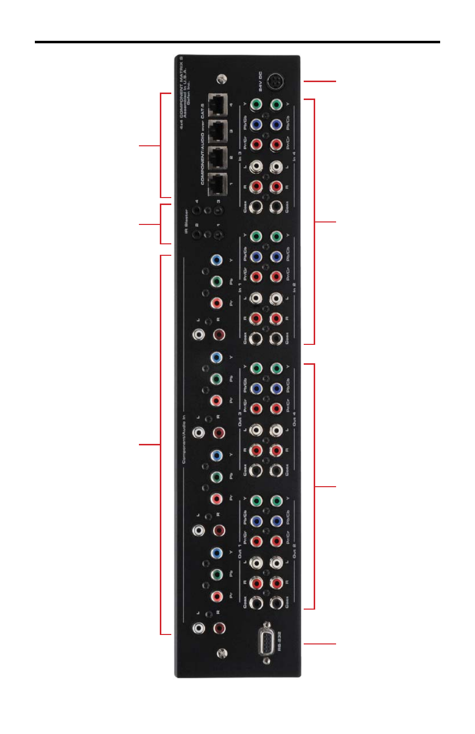 4x4 component matrix over cat-5 back panel layout | Gefen EXT-COMPAUD-CAT5-444 User Manual | Page 9 / 27