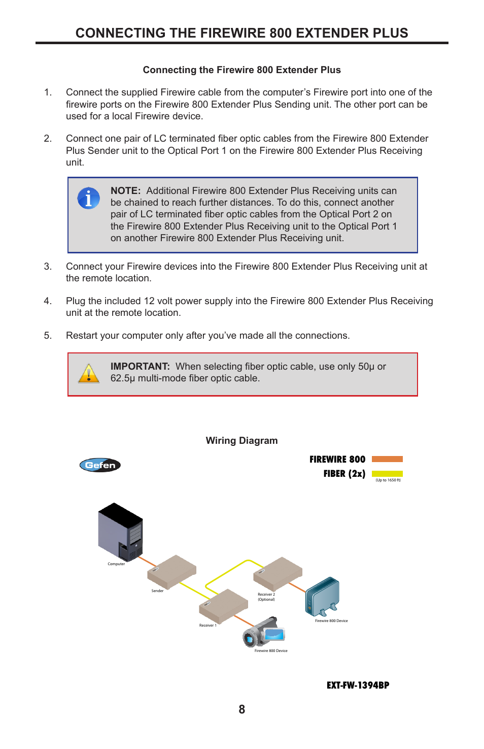 Connecting the firewire 800 extender plus | Gefen Firewire 800 Extender Plus EXT-FW-1394BP User Manual | Page 12 / 16