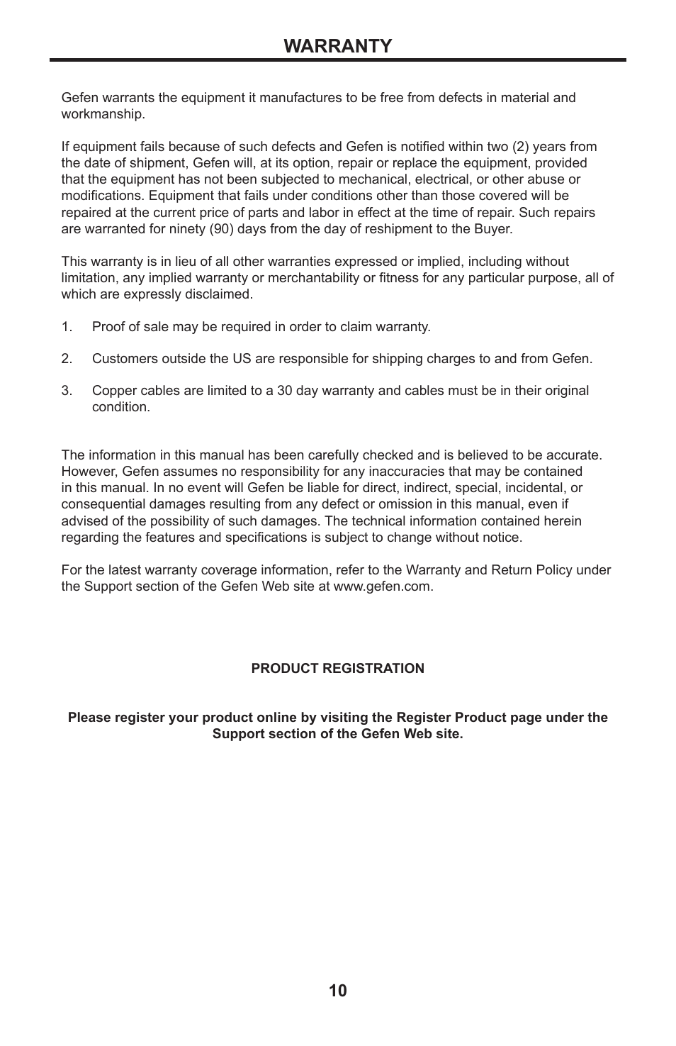 Warranty | Gefen Firewire 800 Extender Plus EXT-FW-1394BP User Manual | Page 14 / 16