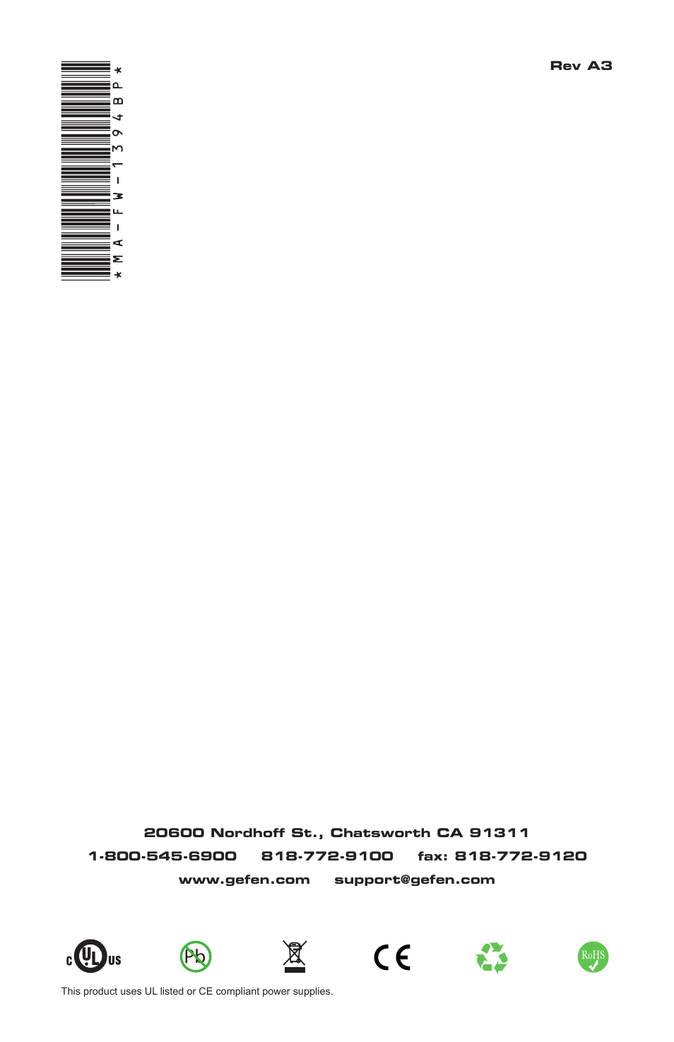 Gefen Firewire 800 Extender Plus EXT-FW-1394BP User Manual | Page 16 / 16