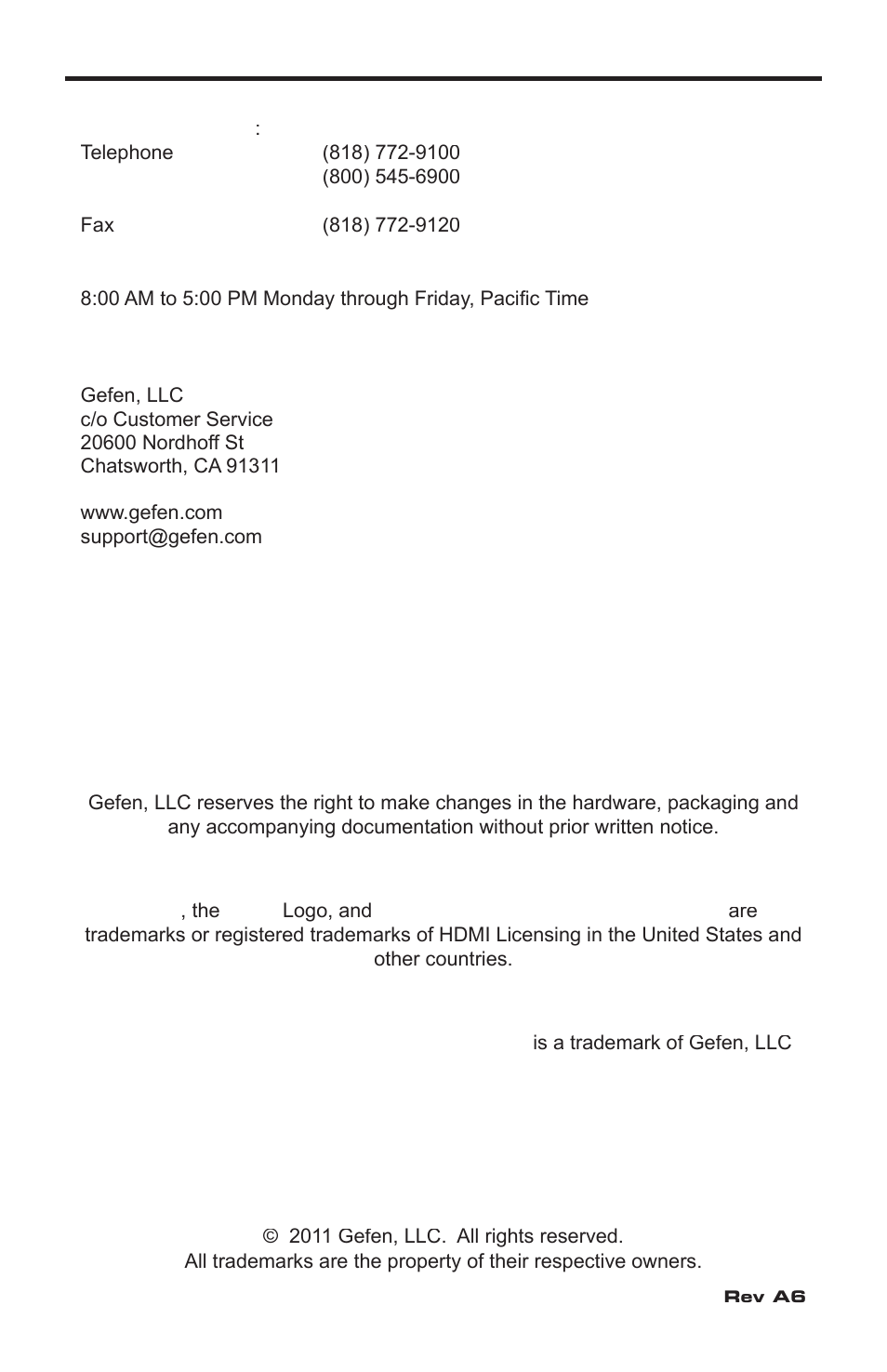 Asking for assistance | Gefen EXT-HDMI1.3-1FO User Manual | Page 3 / 20