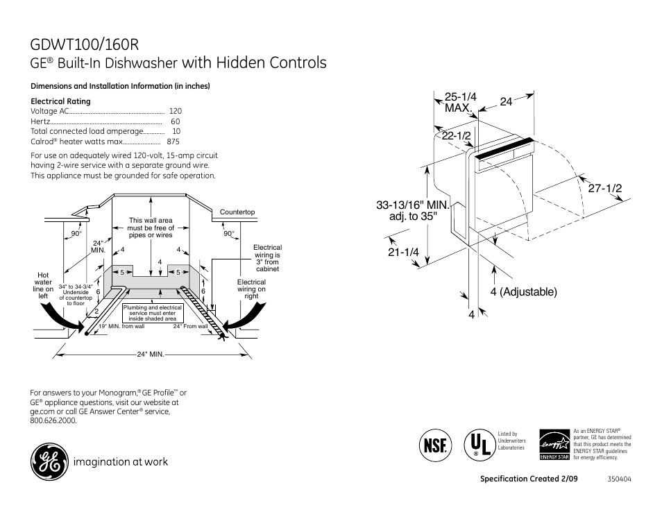 GE GDWT100 User Manual | 2 pages