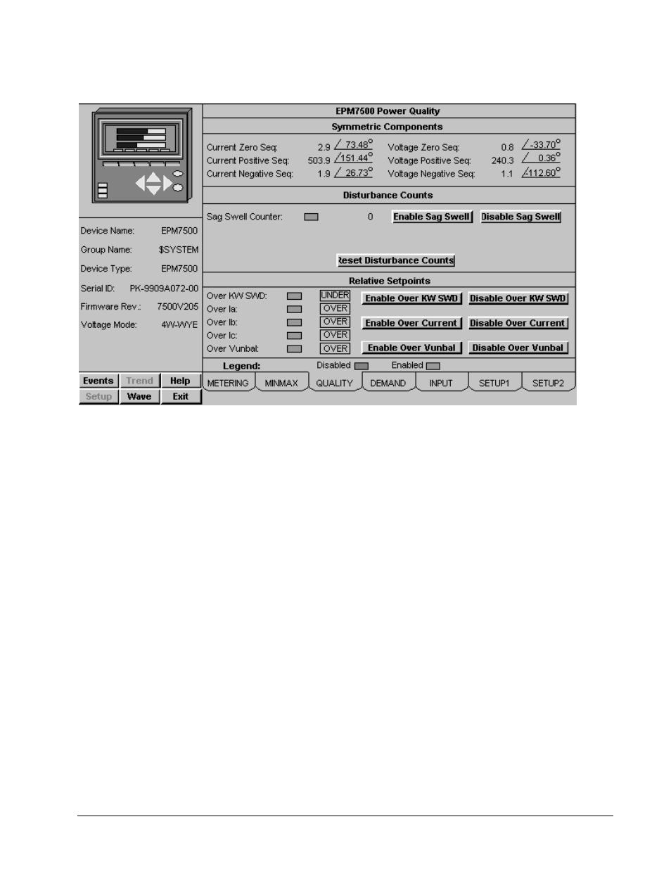 Power quality tab | GE DEH-210 User Manual | Page 136 / 220