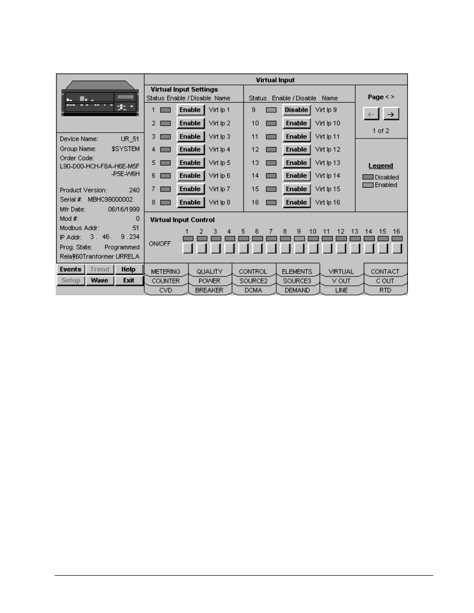 Virtual inputs tab, Virtual inputs | GE DEH-210 User Manual | Page 161 / 220