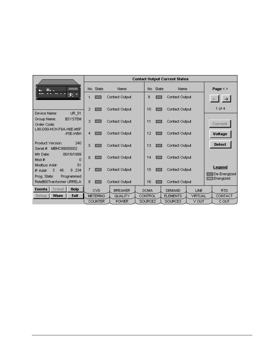 Contact output current states tab | GE DEH-210 User Manual | Page 170 / 220