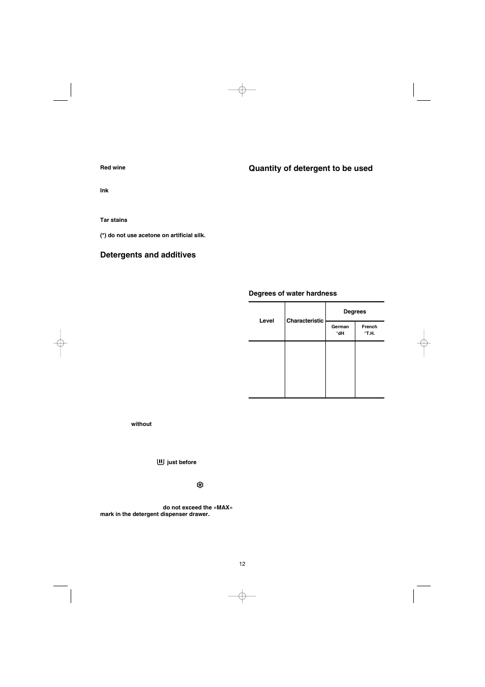 Detergents and additives, Quantity of detergent to be used | Electrolux EW 1063 S User Manual | Page 12 / 86