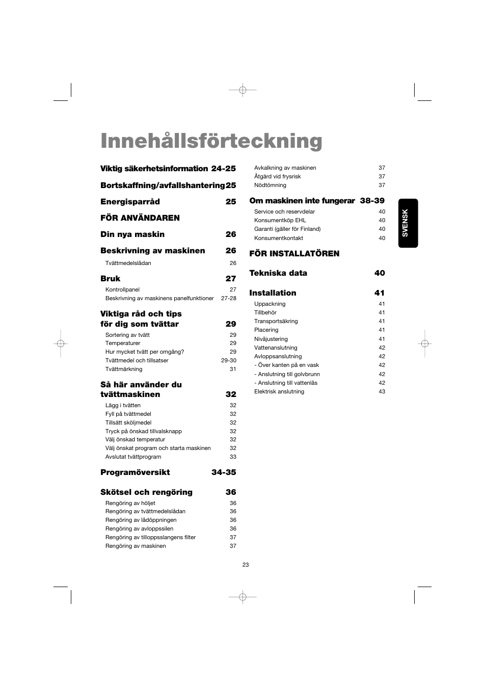Innehållsförteckning | Electrolux EW 1063 S User Manual | Page 23 / 86