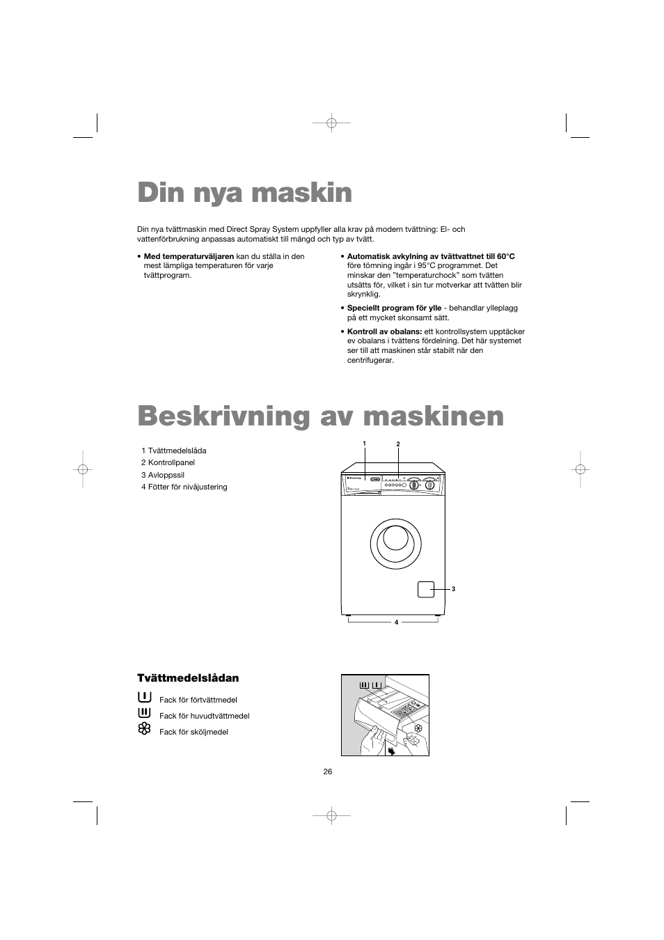 Din nya maskin beskrivning av maskinen | Electrolux EW 1063 S User Manual | Page 26 / 86