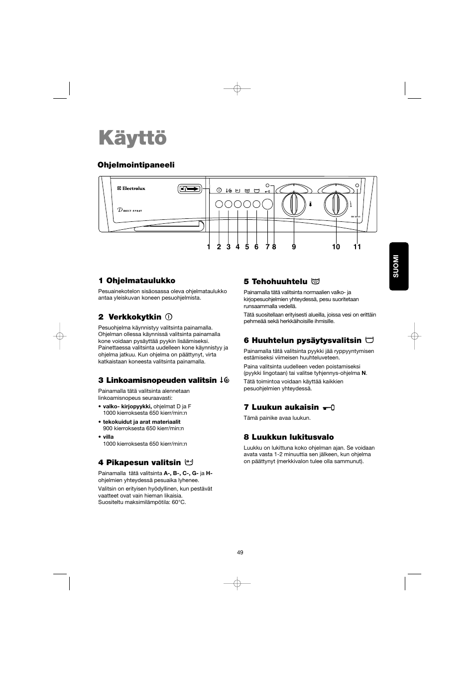 Käyttö | Electrolux EW 1063 S User Manual | Page 49 / 86