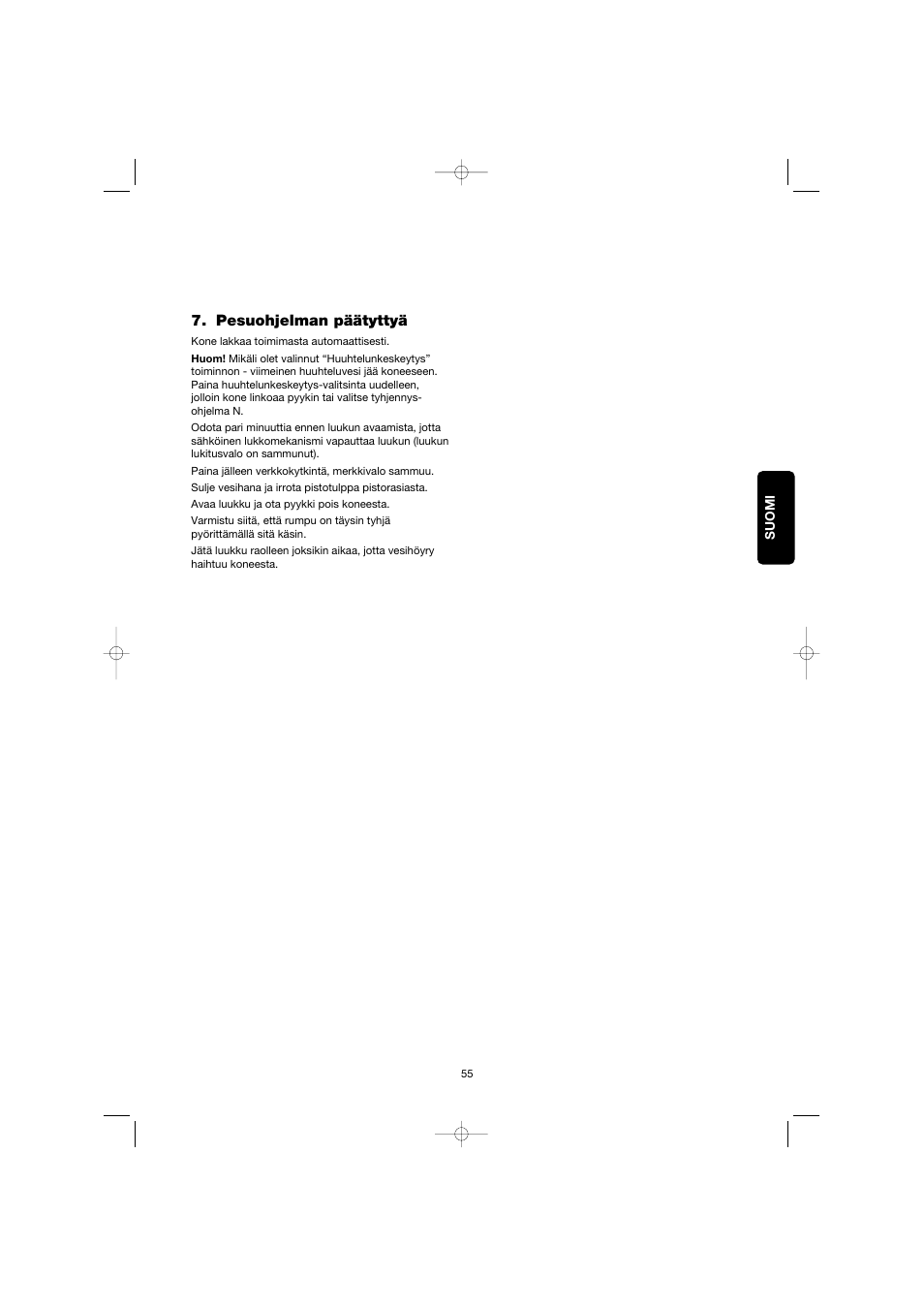Pesuohjelman päätyttyä | Electrolux EW 1063 S User Manual | Page 55 / 86
