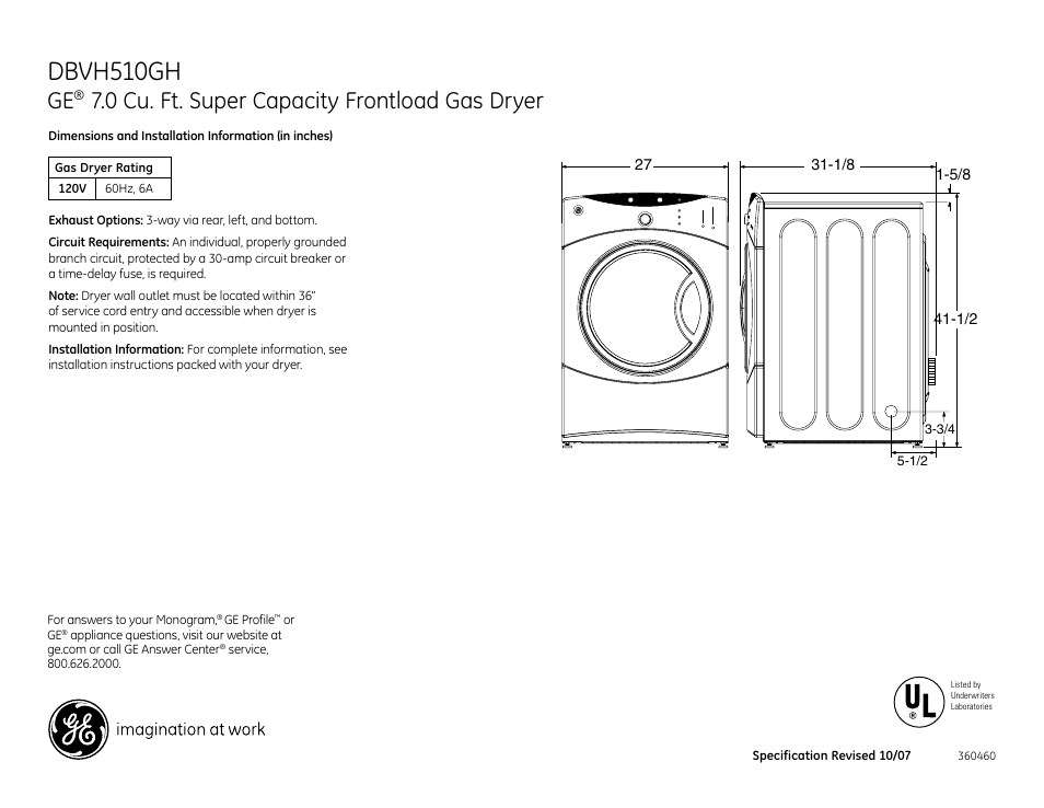 GE DBVH510GHWW User Manual | 4 pages