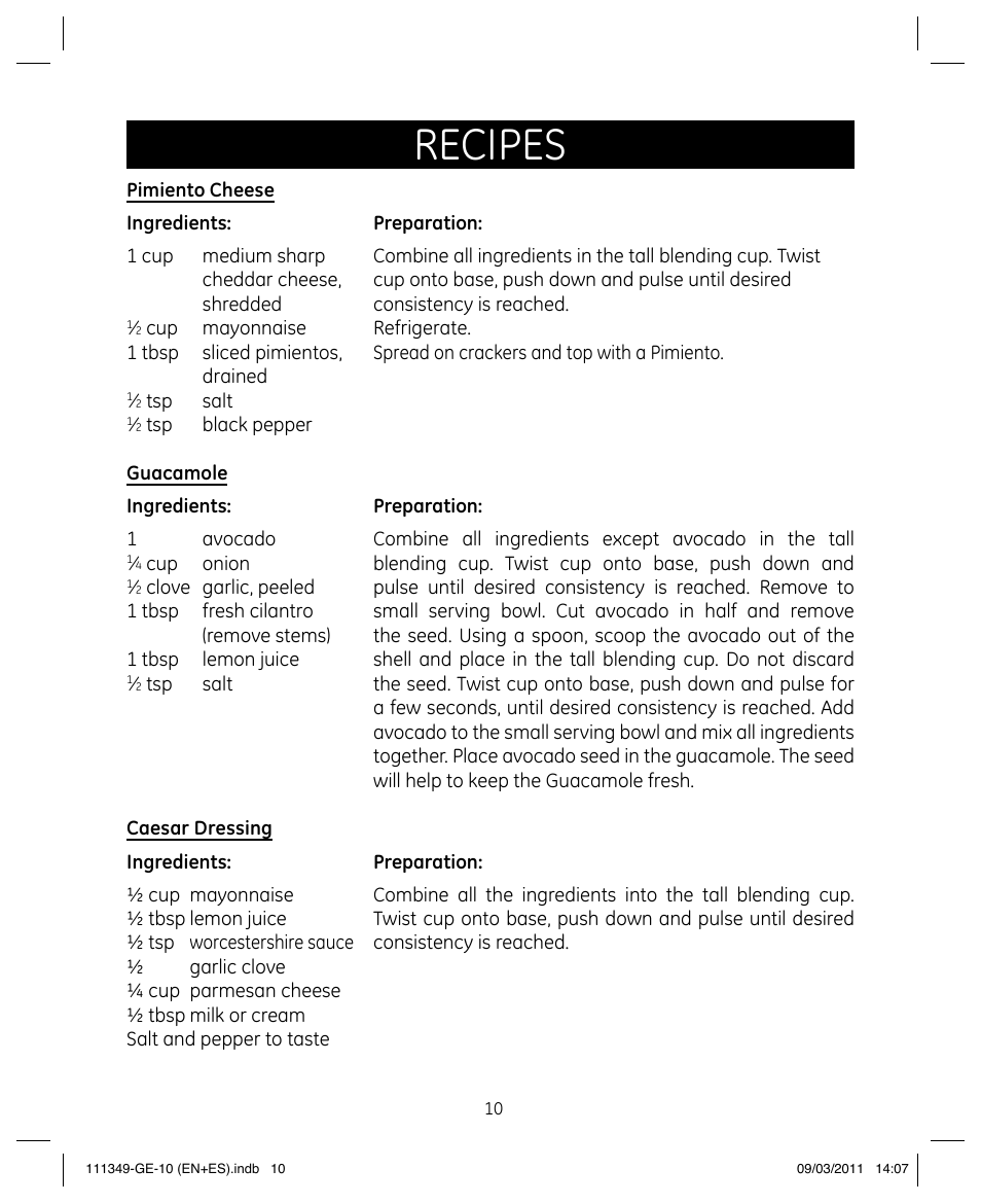 Recipes | GE 898679 User Manual | Page 10 / 19