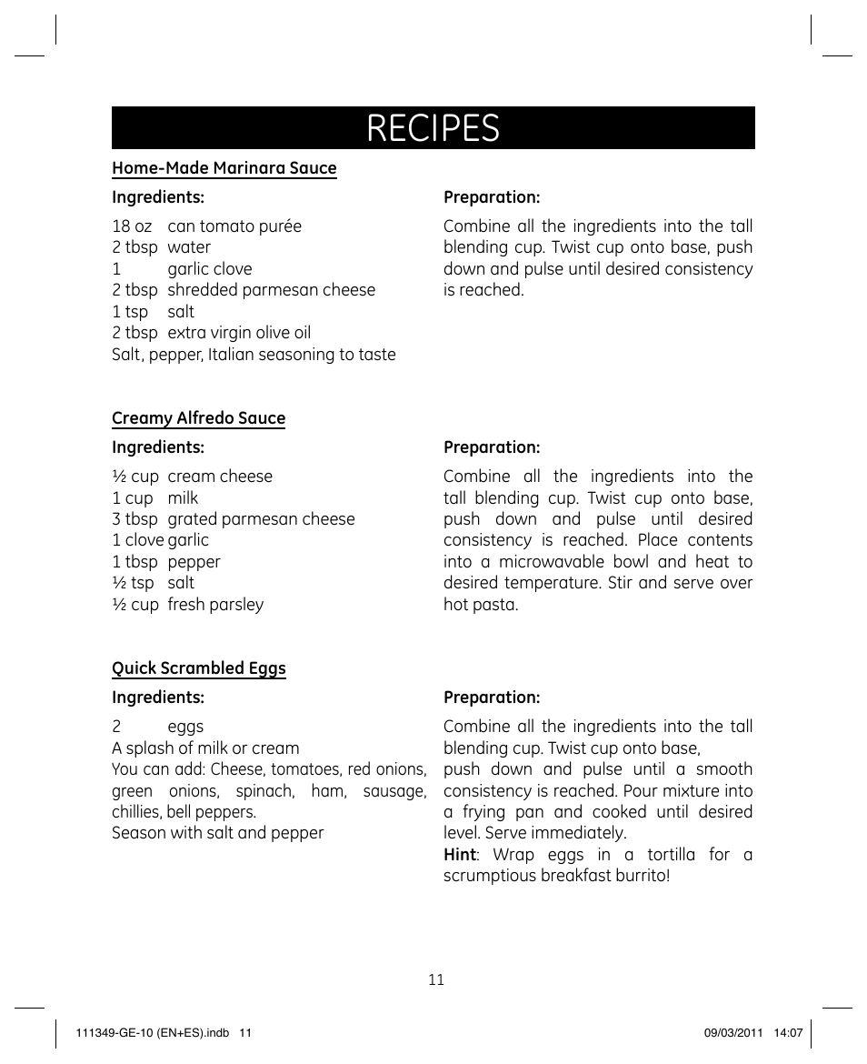 Recipes | GE 898679 User Manual | Page 11 / 19