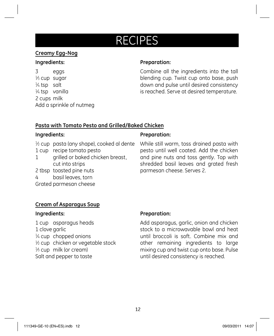 Recipes | GE 898679 User Manual | Page 12 / 19